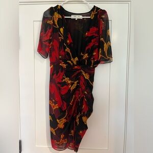 Diane Von Furstenberg Red and Black Asymmetrical Dress